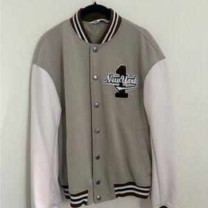 ZARA Men's Beige and White Varsity Jacket